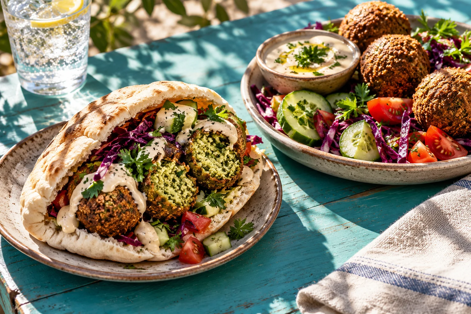 Falafel – serveringsförslag med grönsaker och såser